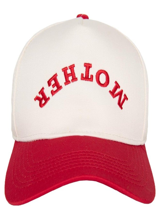KATYDID Mother Upside-Down Embroidered Trucker Hat for Women - Vintage Two-Tone Snapback Baseball Cap - Trendy, Western Style Mom Hat for Women - USA Made (Red/Tan) - Image 1